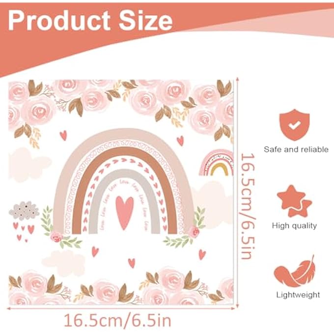 40 X RAINBOW FLOWER PATTERN NAPKINS IDEAL FOR BABY SHOWER BIRTHDAY GIRLS CHILDREN DISPOSABLE PAPER NAPKINS - Image 2